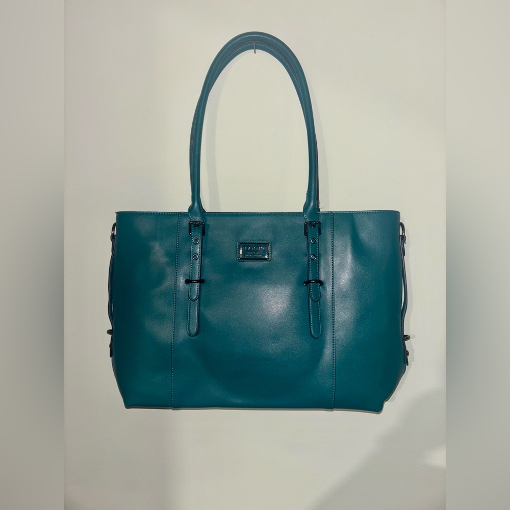 Mosiso Modern Life blue/green oversized satchel school work bag device pocket